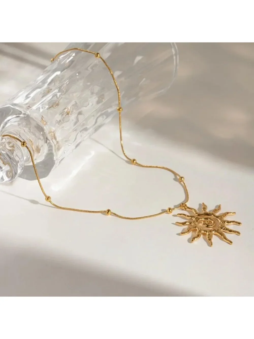 Women's Gold 1 Lobster Vintage Bohemian Unique Statement Sun Pendant Necklace